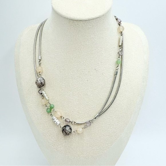 Loft Gem Stone Beaded Silver Tone Long Necklace - Picture 1 of 7